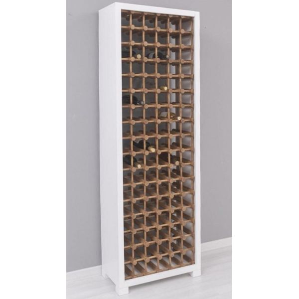 Casa Padrino Mobile Vino In Legno Massiccio Bianco/Naturale 68 X 35 X H. 200 Cm - Portabottiglie In Legno Massiccio In Stile Country - Mobili Bar In Legno Massiccio - Mobili Bar In Stile Country-image