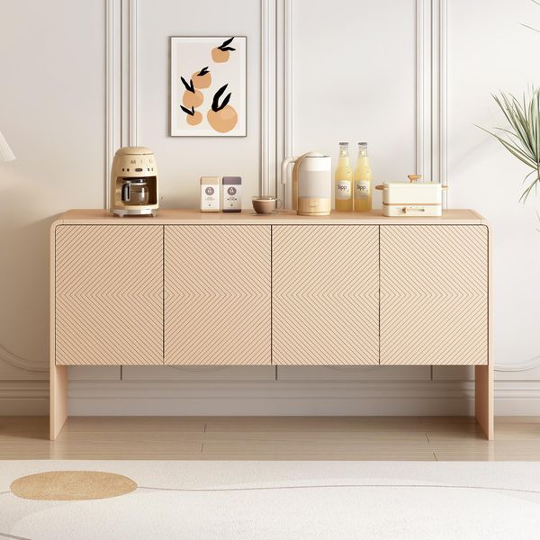 Merax Comò Credenza Con Illuminazione A Led, 1 Cassetto, 4 Ante, Ampio Spazio Contenitivo Per Soggiorno, Ingresso O Cucina, Credenza, Bianco, 140 X 40 X 80 Cm-image