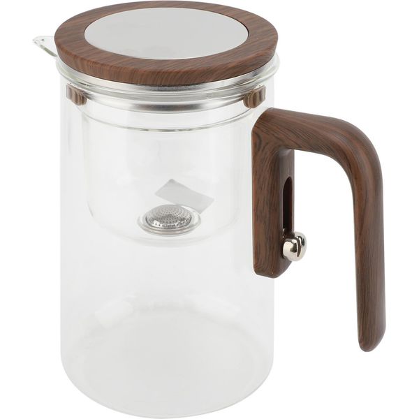 Teiera In Vetro Con Separatore D'acqua E Filtro, 800 Ml, Teiera Trasparente Con Manico In Legno, Coperchio Sicuro E Interruttore Magnetico-image