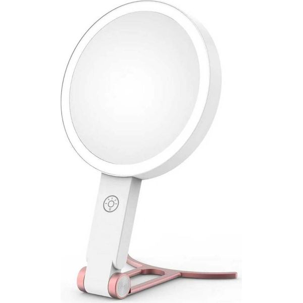 Inf Specchio Trucco Illuminato Led Con Supporto A C - Ingrandimento 10X Rosa-image