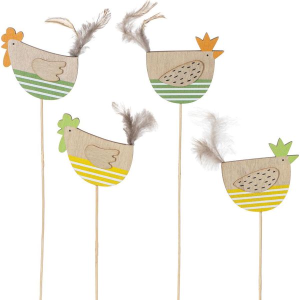 Spilli Decorativi Con Motivo Gallina Per Decorazioni Pasquali E Primaverili, 12 Pezzi-image