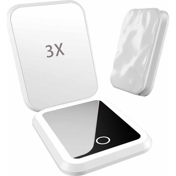 Inf Specchio Trucco Led - Luce Tricolore Ricaricabile, Ingrandimento 3X Portatile Bianco-image