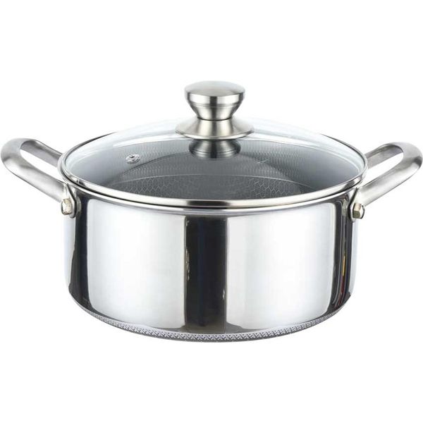 Cheffinger, Pentola 28 Cm 8 L Antiaderente A Nido D'ape Con Coperchio In Vetro, Argento-image
