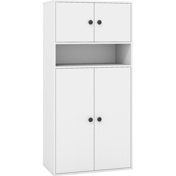 Libreria Costway Con 4 Ante E Ripiani Regolabili, Libreria A 4 Ripiani, Armadio A Giorno Bianco 54X30X111 Cm-image