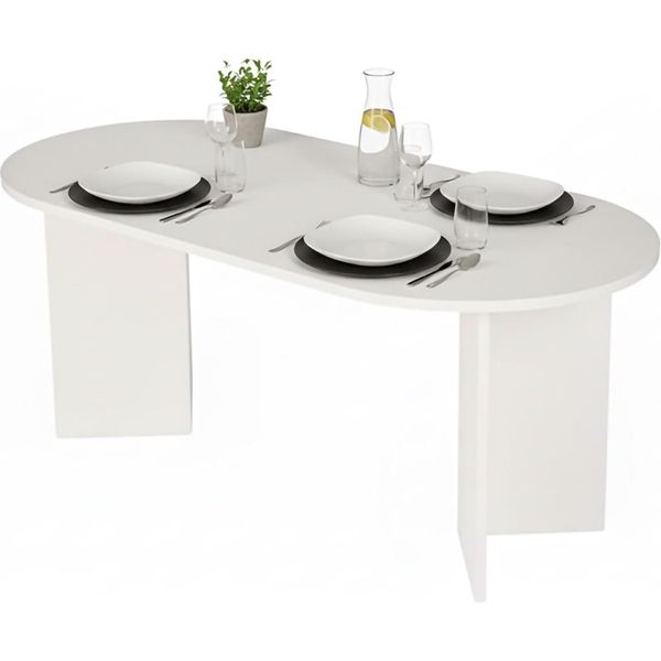 Dmora Tavolo Fisso Monterano 180X89.5X75H Cm Bianco, 6 Posti Forma Ovale-image
