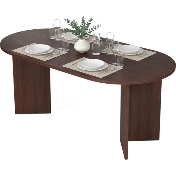 Dmora Tavolo Fisso Monterano 180X89.5X75H Cm Marrone Noce, 6 Posti Forma Ovale-image