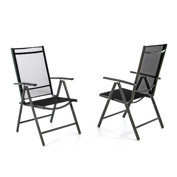 Vcm 2Er Set Klappstuhl Gartenstuhl Schwarz Rahmen Anthrazit Klappbar Verstellbare Lehne MaßE B. 56 X T. 65 X H. 105Cm-image