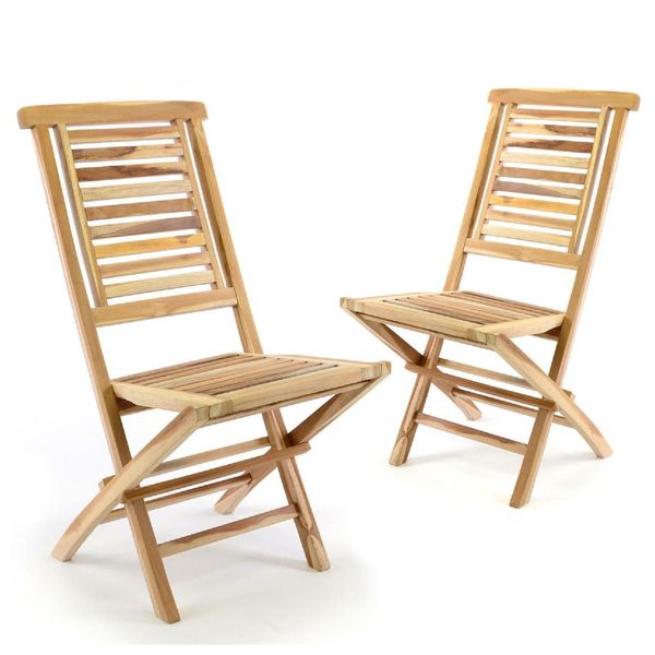 Vcm 2Er Set Gartenstuhl Hochlehner Klappstuhl Verstellbar Teak Holz Unbehandelt Hellbraun MaßE H. 98 X. B. 42 T. 43 Cm-image