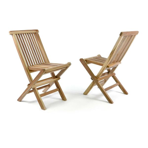 Vcm 2Er Set Kinder Klappstuhl Gartenstuhl Teak Holz Behandelt MaßE H. 60 X B. 30 X T. 40Cm-image