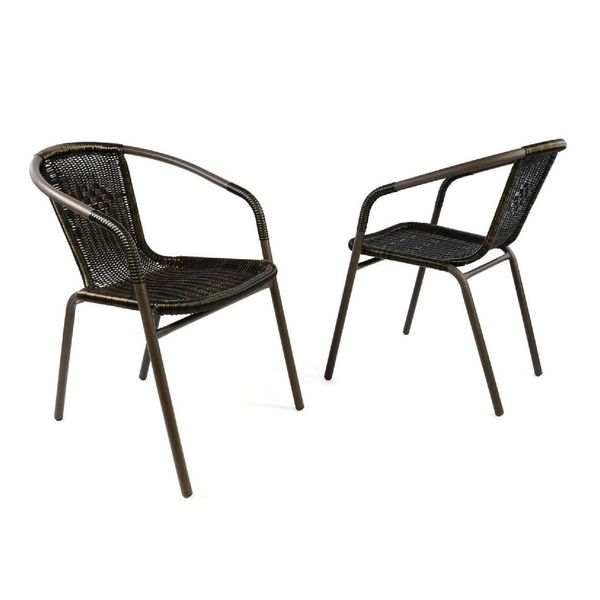 Vcm 2Er Set Bistrostuhl Stapelstuhl Balkonstuhl Rattanstuhl Dunkel-Braun Poly-Rattan FüßE Mit Gumminoppen MaßE H. 73Xb. 53Xt. 60 Cm-image