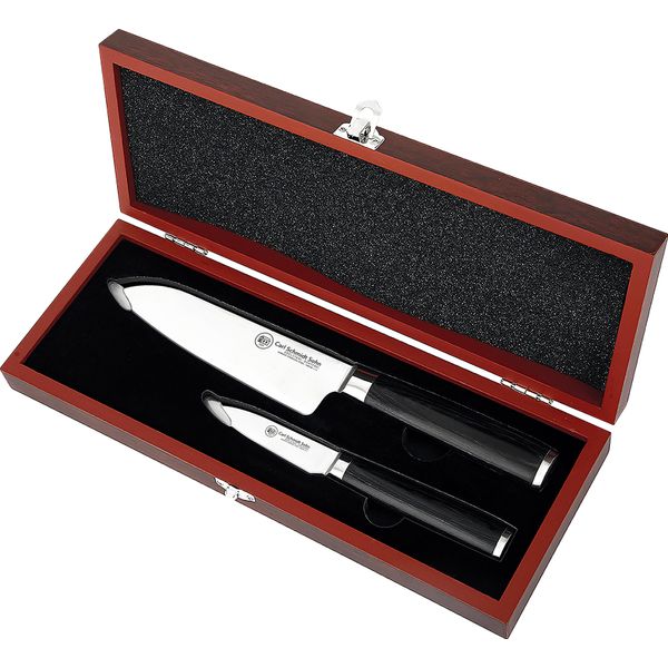Set Di Due Coltelli Carl Schmidt Sohn-Konstanz, Acciaio Damasco VG10, 9/18 Cm, Argento/Nero-image