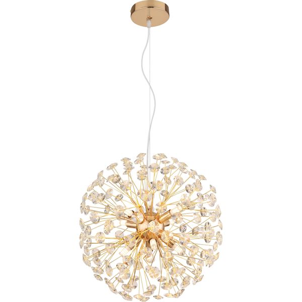 Lampada A Sospensione Led, 8 Lampadine, Cristalli, Oro, Trasparente, D 40 Cm-image