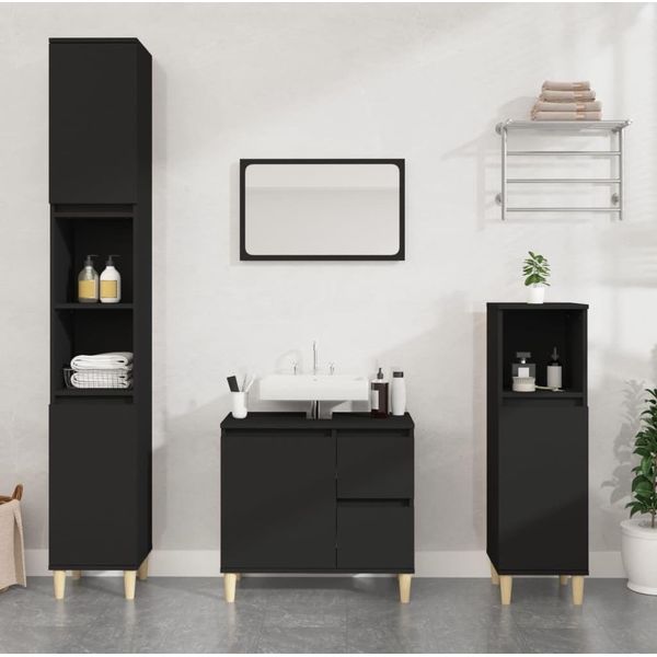 Syfax™ Armadietto Da Bagno Nero 30X30X190 Cm In Legno Multistrato-image