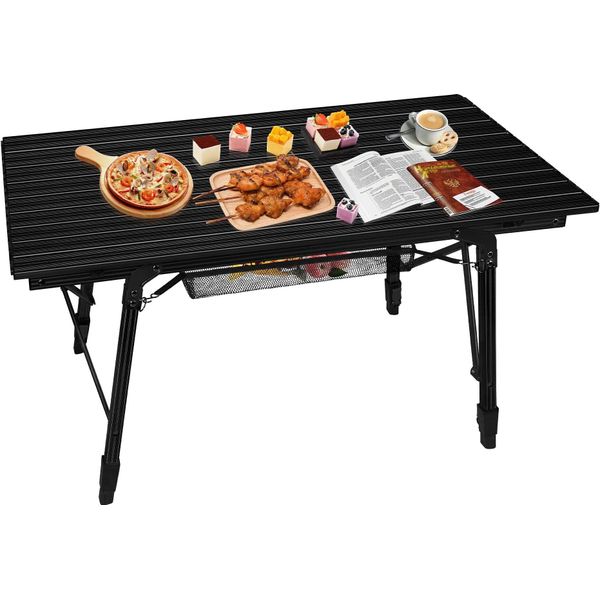 Sessamen-Lp Tavolo Da Campeggio Pieghevole Regolabile In Altezza Tavolo Da Campeggio Pieghevole Tavolo Da Campeggio Pieghevole Leggero Con Telaio In Alluminio, Inclusa Borsa Per Il Trasporto, Fino A 30 Kg, 90 X 52 Cm (Nero)-image