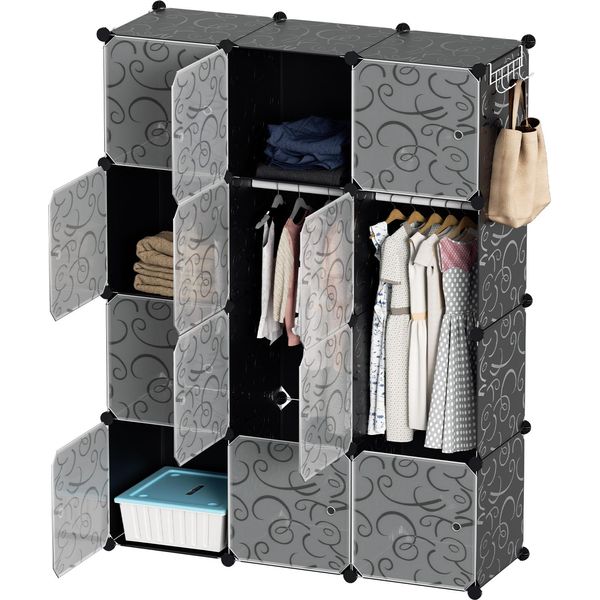 Hengda Armadio Fai Da Te 16 Scomparti Scaffale A Innesto Sistema Di Scaffalatura Armadio Combinato A Innesto Con Porta 140X140X35Cm Resistente All'acqua E Alla Polvere-image