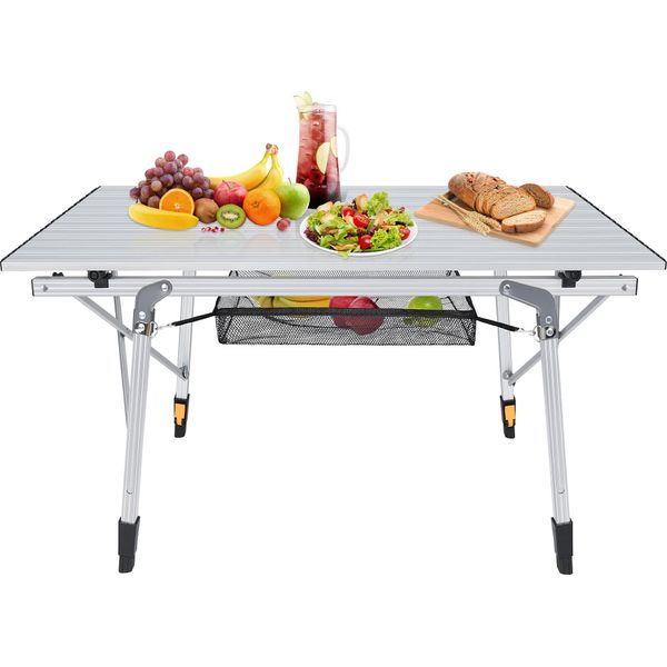 Yuenfong Tavolo Da Campeggio Pieghevole Tavolo Pieghevole Con Struttura In Alluminio, Tavolo Da Giardino Regolabile In Altezza Tavolo Da Buffet, 90X52X45Cm, Argento-Nero-image