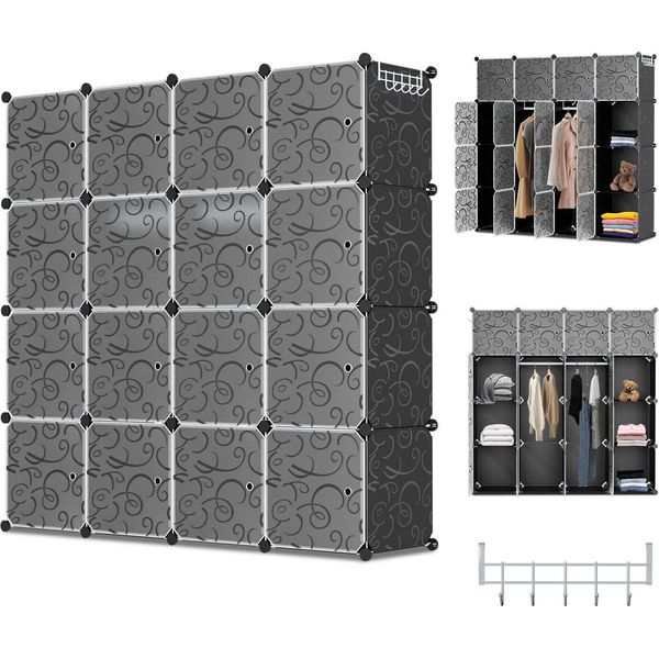 Clanmacy Armadio Fai Da Te 12/13/20 Scatole Sistema Di Scaffalatura Armadio Con Porta Acqua E Antipolvere Per Camera Da Letto Bagno (16 Scatole)-image