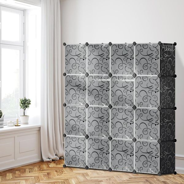 Tolletour Armadio Fai Da Te 16 Scomparti A Innesto Sistema Di Scaffalatura Armadio Combinato A Innesto Con Porta 140X140X35Cm Resistente All'acqua E Alla Polvere-image