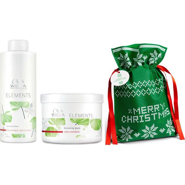 Wella Elements Shampoo 1000Ml + Maschera 500Ml + Worek Na Prezent Klasyczny Zielony 20X30Cm-image
