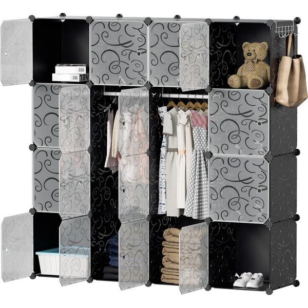 Bettizia 16 Scatole Sistema Di Scaffalatura Fai Da Te Armadio Armadio Armadio Scaffale A Innesto 140X140X35Cm Bianco E Nero-image