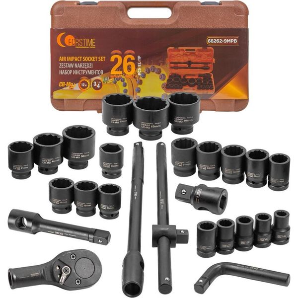 Set Di Chiavi A Impulsi 3/4" A 12 Punte 17-65 Mm Valigetta Da 26 Pezzi"-image