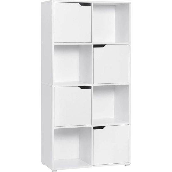 Scaffale A Cubi - Libreria Indipendente - 8 Ripiani - 4 Ante - 60 X 120 X 30 Cm - Mdf E1 Con Melamina - Portata Totale 50 Kg - Bianco-image