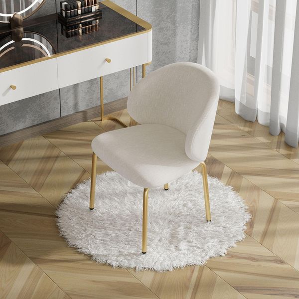 Sedie Da Sala Da Pranzo Merax Con Gambe Dorate, Sedia Da Sala Da Pranzo, Sedia Imbottita, Sedie Da Cucina, Sedia Da Salotto, Sedia Da Toilette, Ciniglia, Beige-image