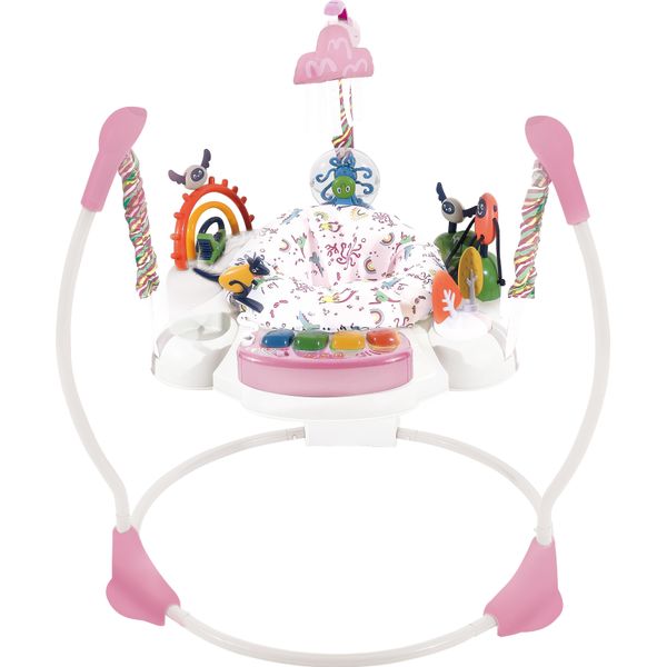 Costway Baby Jumperoo, Girello Con Diverse Altezze, Seduta Girevole A 360° E Tavolino Musicale, Sdraietta Con Luci E Suoni, Centro Attività Per Bambini Dai 6 Mesi In Su, Rosa-image