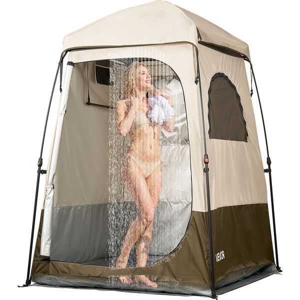 Vevor Tenda Doccia Con 1 Vano, Tenda Wc Impermeabile (145X145X215 Cm), Tenda Spogliatoio Incl. Picchetti, Corde, Borsa Per Il Trasporto E Barra Trasversale, In Tessuto Oxford 210D Per Campeggio, Spiaggia, Pesca, Color Cachi-image