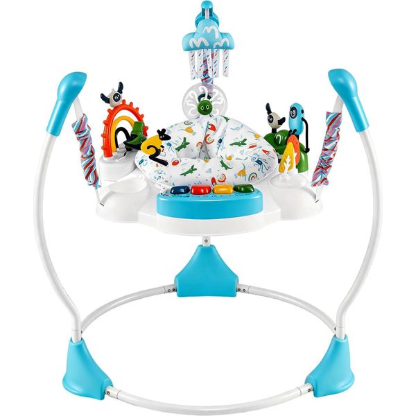 Costway Baby Jumperoo, Girello Con Diverse Altezze, Seduta Girevole A 360° E Tavolino Musicale, Sdraietta Con Luci E Suoni, Centro Attività Per Bambini Dai 6 Mesi In Su, Blu-image
