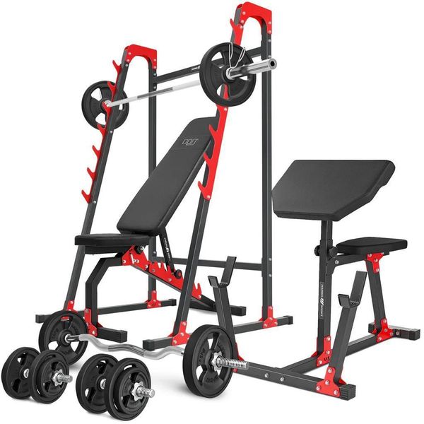 Marbo Sport Set MH10_136KG_KIER_G | Panca Pesi MH-L114 + Rack Per Bilancieri MH-S204 + Panca Scott MH-L105 + Set Di Piastre Pesi 83 Kg-image