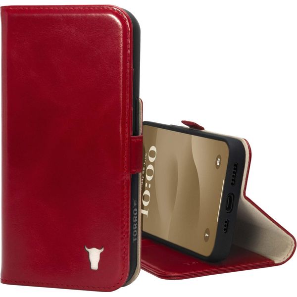 Custodia In Pelle Torro Per Iphone 15 (Con Funzione Stand) - Rosso-image