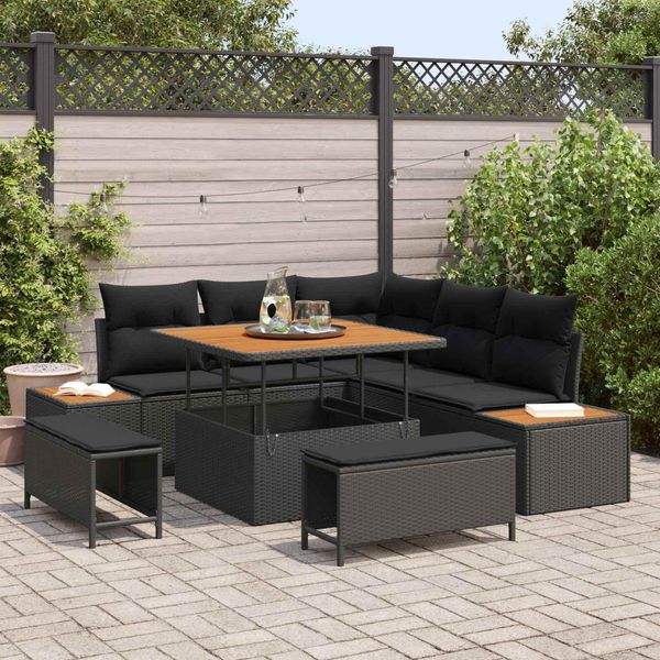Vidaxl Set Di Divani Da Giardino Con Cuscini 8 Pezzi Nero Poly Rattan-image