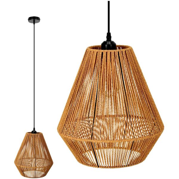 Lampada A Sospensione Boho Sibu Stile Lampada A Sospensione E27 Stelo Bambù Soggiorno Lampada A Sospensione Rattan Tavolo Da Pranzo Sala Da Pranzo Lampada Lampada A Sospensione Colore: Naturale (Ø33Cm)-image