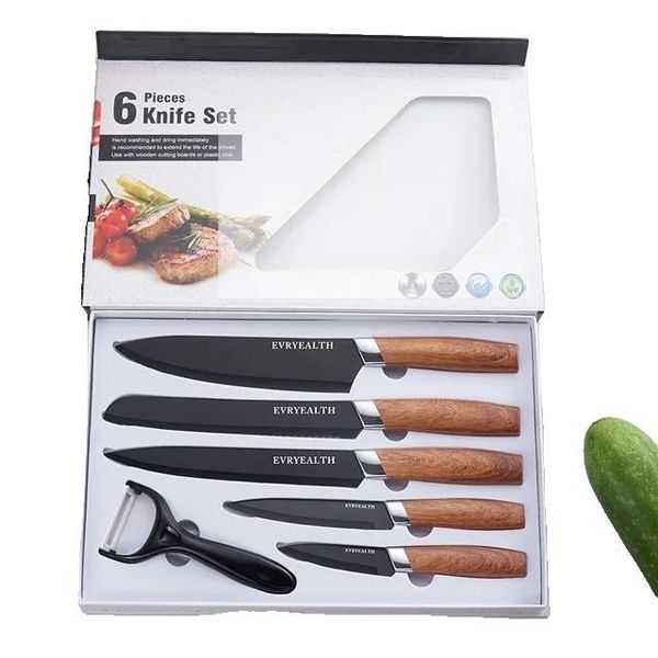 Set Di Coltelli, Acciaio Inox Di Alta Qualità, Manico In Pp Effetto Legno, Nero-image
