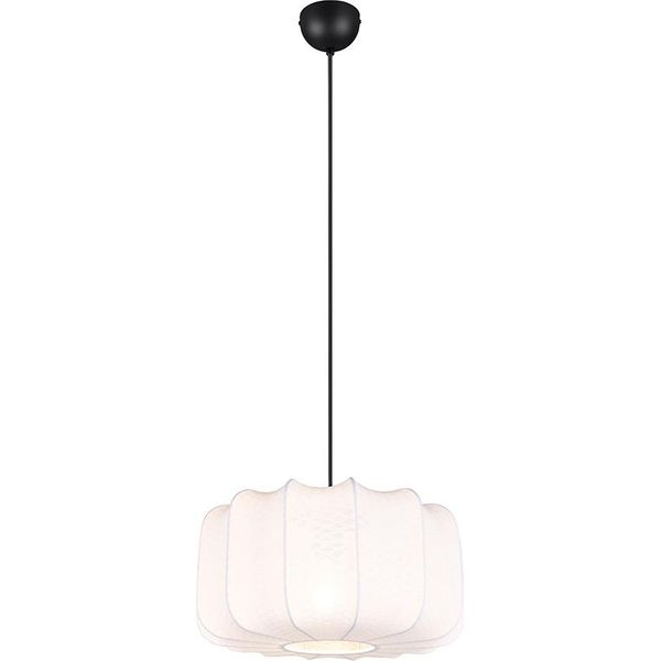 Trio Leuchten - Japandi Japandi Lampada A Sospensione I Lampada A Sospensione Nera Con Bianco 40Cm - Madleine I Soggiorno I Camera Da Letto - Tessile Rotondo - Led Adatto E27-image