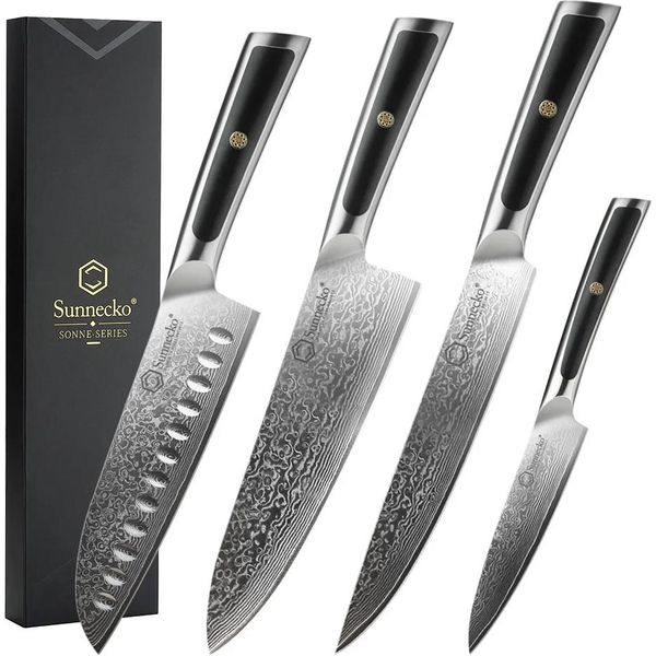 Coltello Da Chef Damasco, Acciaio Ad Alto Tenore Di Carbonio, Manico Ergonomico, Set Di 4 Coltelli B-image