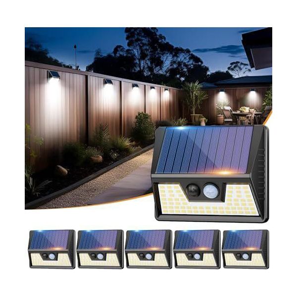 Luci Solari Da Esterno Uso Sensore Di Movimento, 6 Parti, 3 Modalità, Led, Luci Super Luminose, IP65 Luce Da Parete Impermeabile, Giardino, Cortile, Parete-image