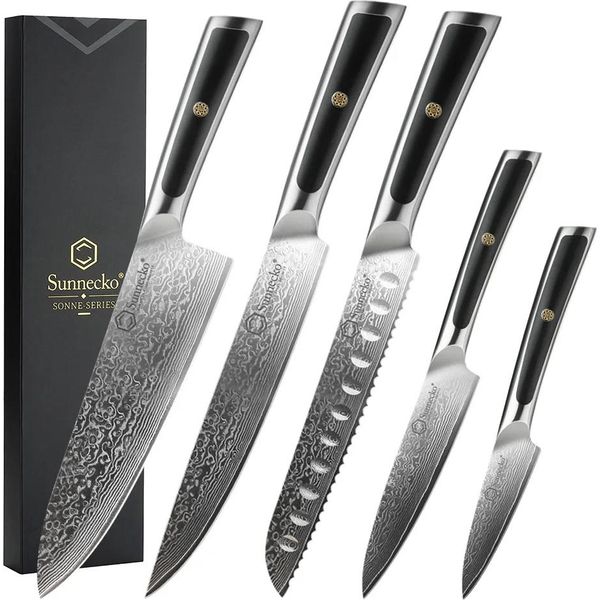 Coltello Da Chef Damasco, Acciaio Ad Alto Tenore Di Carbonio, Manico Ergonomico, Set Di Coltelli Da 5 Pz-image