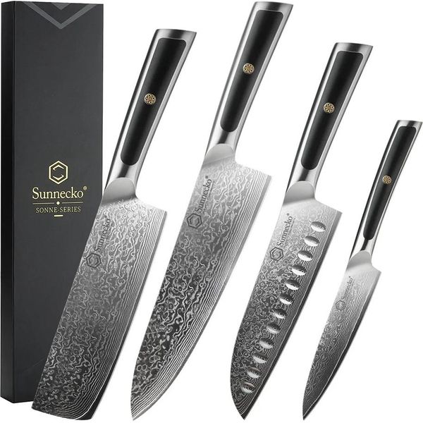 Coltello Da Chef Damasco, Acciaio Ad Alto Tenore Di Carbonio, Manico Ergonomico, Set Di 4 Coltelli A-image