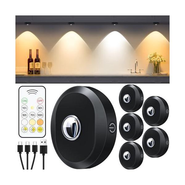 Willed Faretto Led Ricaricabile Usb Telecomando A Batteria, Illuminazione Rotonda Del Mobile, 3 Temperature Di Colore, Faretto Dimmerabile, Wireless-image