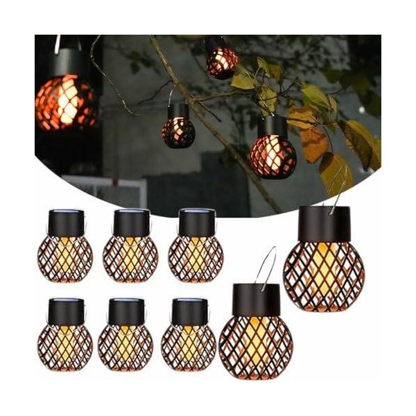 Hqynss Solar Hanging Lights Outdoor 8 Pack Flickering Flame Garden IP65 Waterproof Gardens Paths Backyards Balconies-image