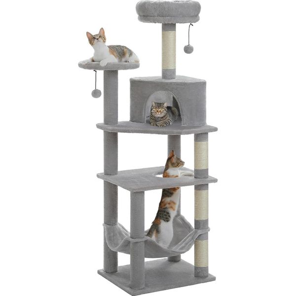 Albero Per Gatti, Struttura A 5 Livelli, Accogliente Tiragraffi, AMT0331GY, L-image