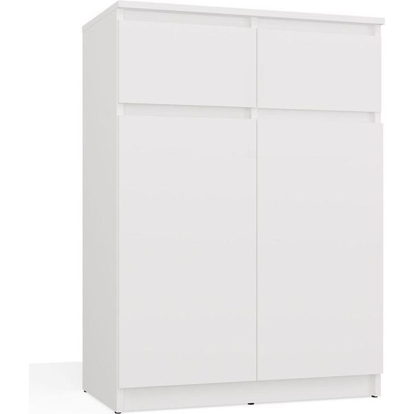 Comò Moderno Con 2 Ante E 2 Cassetti – Design Senza Maniglie | Colore: Bianco Opaco | Dimensioni: 70X39,5X97 Cm-image
