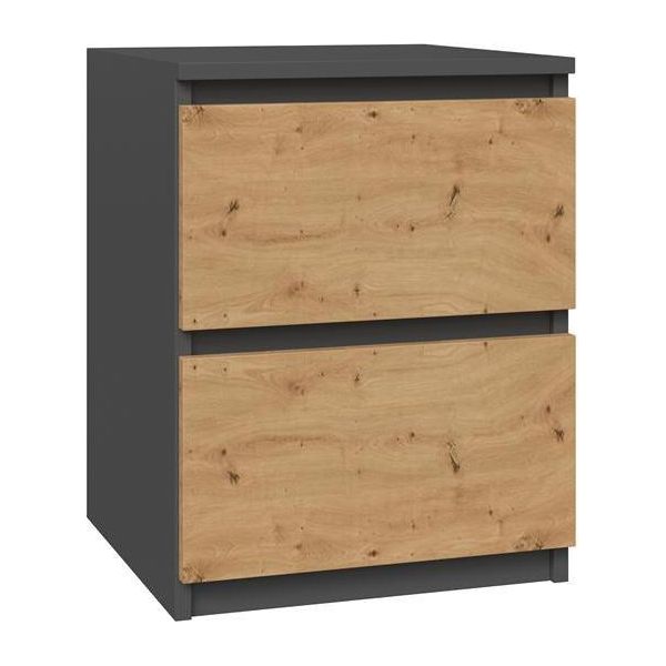 Malwa Comodino Moderno Con 2 Cassetti – Design Elegante E Pratico | Colore: Antracite / Rovere Artigianale-image