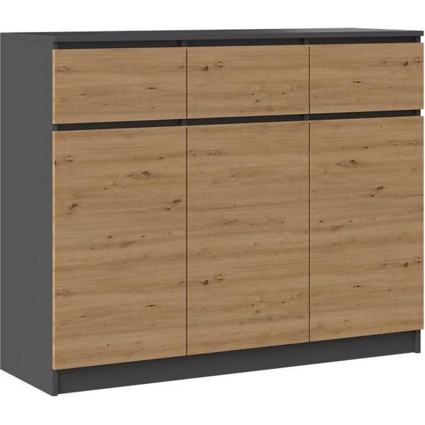 Moderna Cassettiera 3D3S Con 3 Ante E 3 Cassetti – Antracite E Rovere Artigianale | Colore: Antracite-image