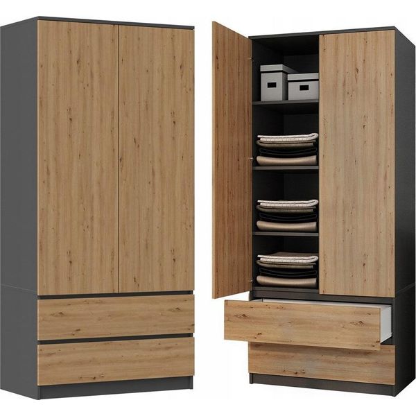 Armadio Moderno SS-90 Con Cassetti Agganciabili – Antracite / Rovere Artigiano | 180X90X50 Cm-image