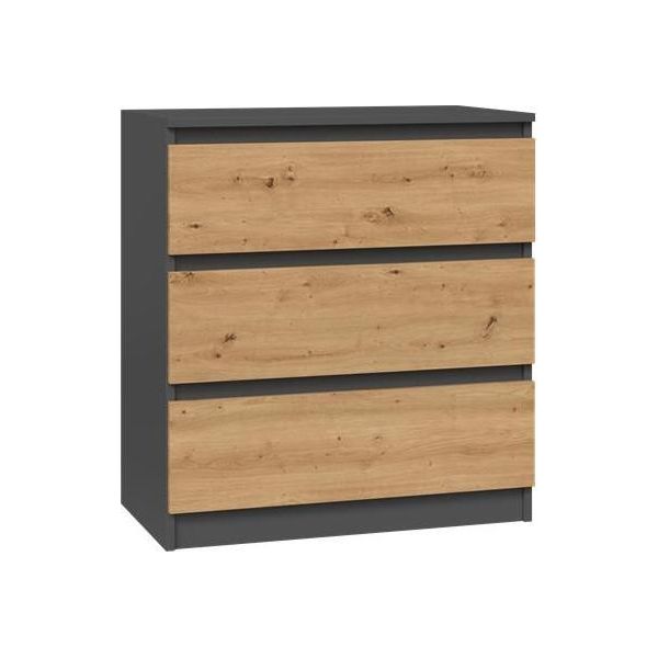 Grande Cassettiera Malwa Con 3 Cassetti, Senza Maniglie, Design Moderno | Colore: Antracite / Rovere Artigianale-image
