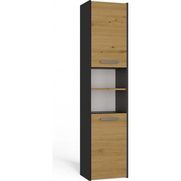 Moderno Mobile Da Bagno Largo 40 Cm – Scaffale Post | Colore: Antracite E Rovere Artigianale-image