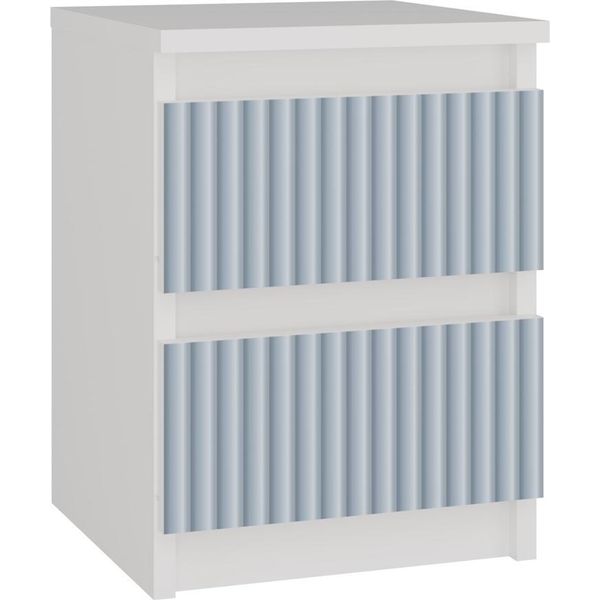 Moderno Comodino Malwa M2 Arteso Con 2 Cassetti - Camera Dei Bambini | Bianco E Blu | 30X30X40 Cm-image